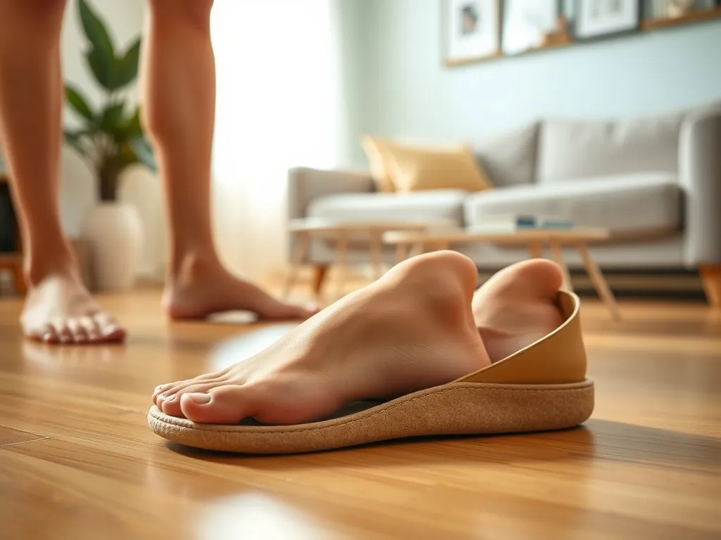 Minimalistyczne buty barefoot obok bosych stóp, podkreślające naturalne ułożenie palców i cienką, elastyczną podeszwę