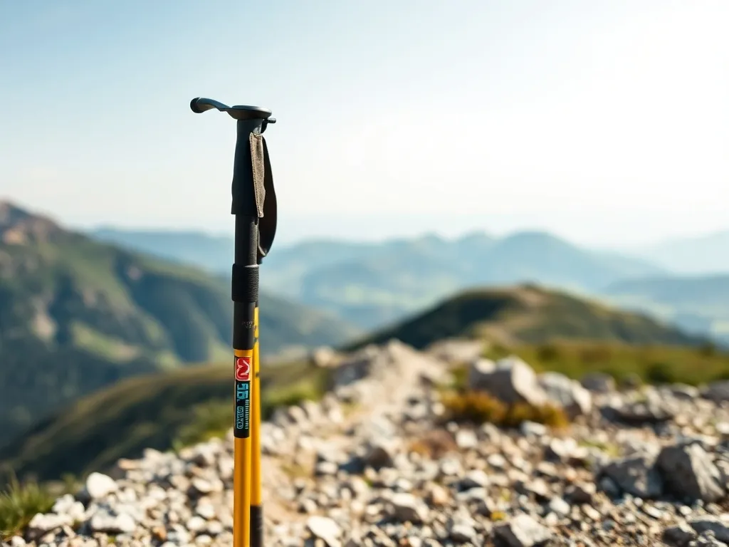 Nowoczesne kije trekkingowe na łagodnym górskim szlaku, zachęcające początkujących do łatwych wędrówek.