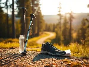 Namiot 2-osobowy rozłożony na trawie z karimatami, plecakiem i kijkami trekkingowymi, gotowy na biwak w górach.